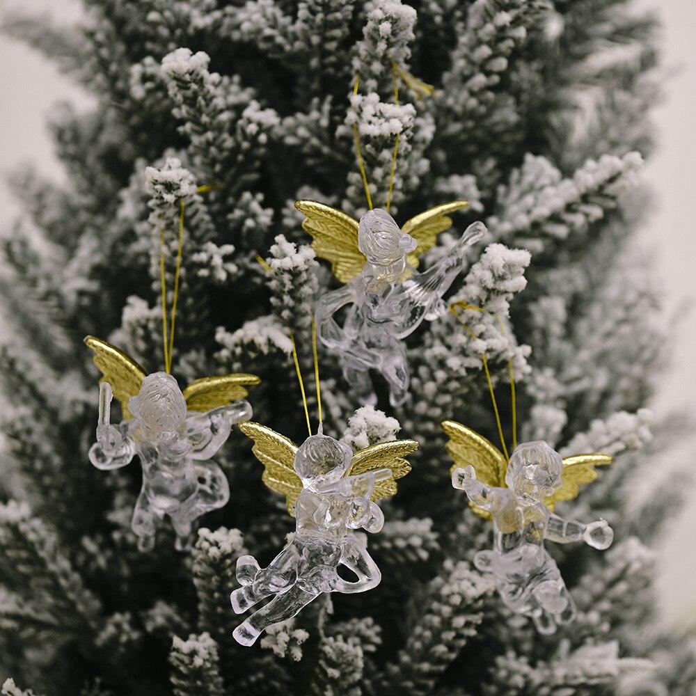 4pcs/Pack Christmas Tree Hanging Transparent Angel Decoration for Home Xmas Party Wedding Ornament Plastic Pendants Kids Gifts MIT