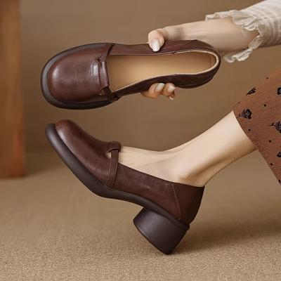 Французские ретро туфли с круглым носком и легким ртом 2024 года, весна и осень, новые универсальные туфли на толстом каблуке с толстой подошвой, туфли на высоком каблуке для женщин