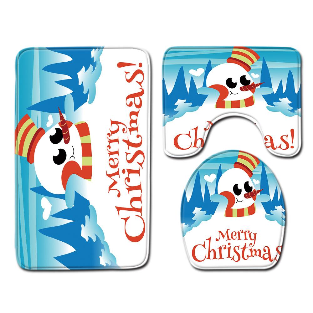 3D Printed Christmas Waterproof Shower Curtain Toilet Four-Piece Combination Set Household Doormat Floor Mat Carpet