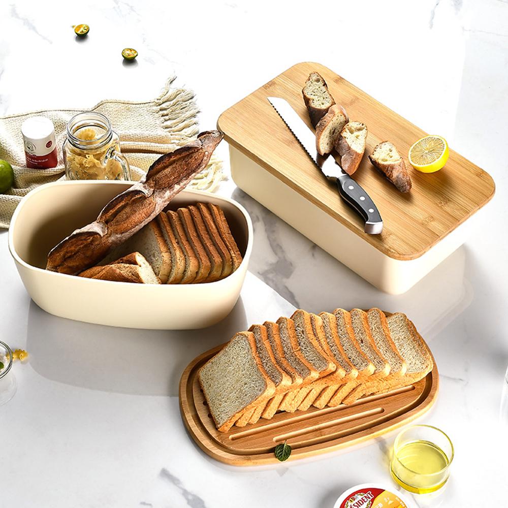 Bamboo Cover Storage Boxes Home Bakery Desktop Decor Organizer Kitchen Bread Box Dessert Snack Breadbasket Food Container
