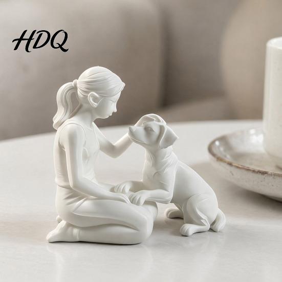 Исцеляющая Связь Домашний Декор 3D Печатная Фигурка Девочки с Собакой Минималистичная Приседающая Скульптура для Художественного Человека И Статуи Декор Украшение Питомца-Компаньона