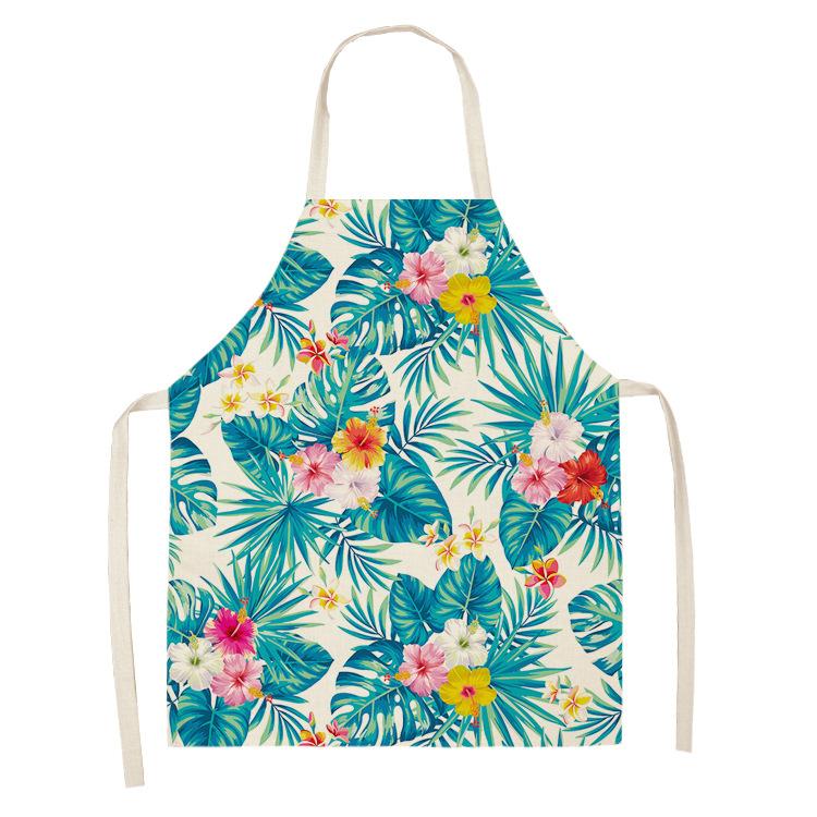 Tropical Plants Kitchen Aprons For Women Home Flower Baking Baking Cafe Cotton Linen Cleaning Aprons 38x47cm