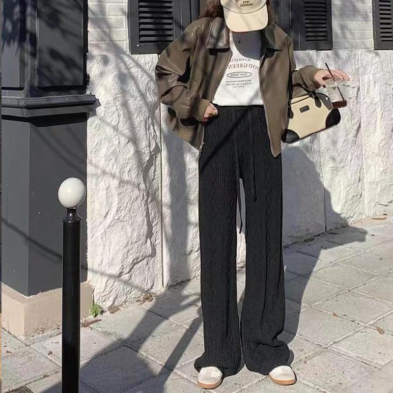 Винтажные вязаные шерстяные брюки с жареным тестом, новинка 2023, драпированные широкие брюки, женские прямые брюки-трубы на весну и осень