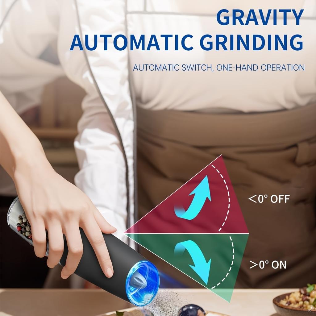 Электрические мельницы для соли и перца с гравитационным механизмом, работающие от батареек, со светодиодной подсветкой, автоматическое управление одной рукой