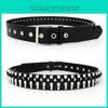 Punk Leather Style Belt With Three Row Hollow Square Buckle Bullet Design Head
