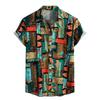 Men's Fashion Retro Printed Short Sleeve Shirt Men's Hawaiian Printed Shirt Retro Totem Print Men's Oversized Tops