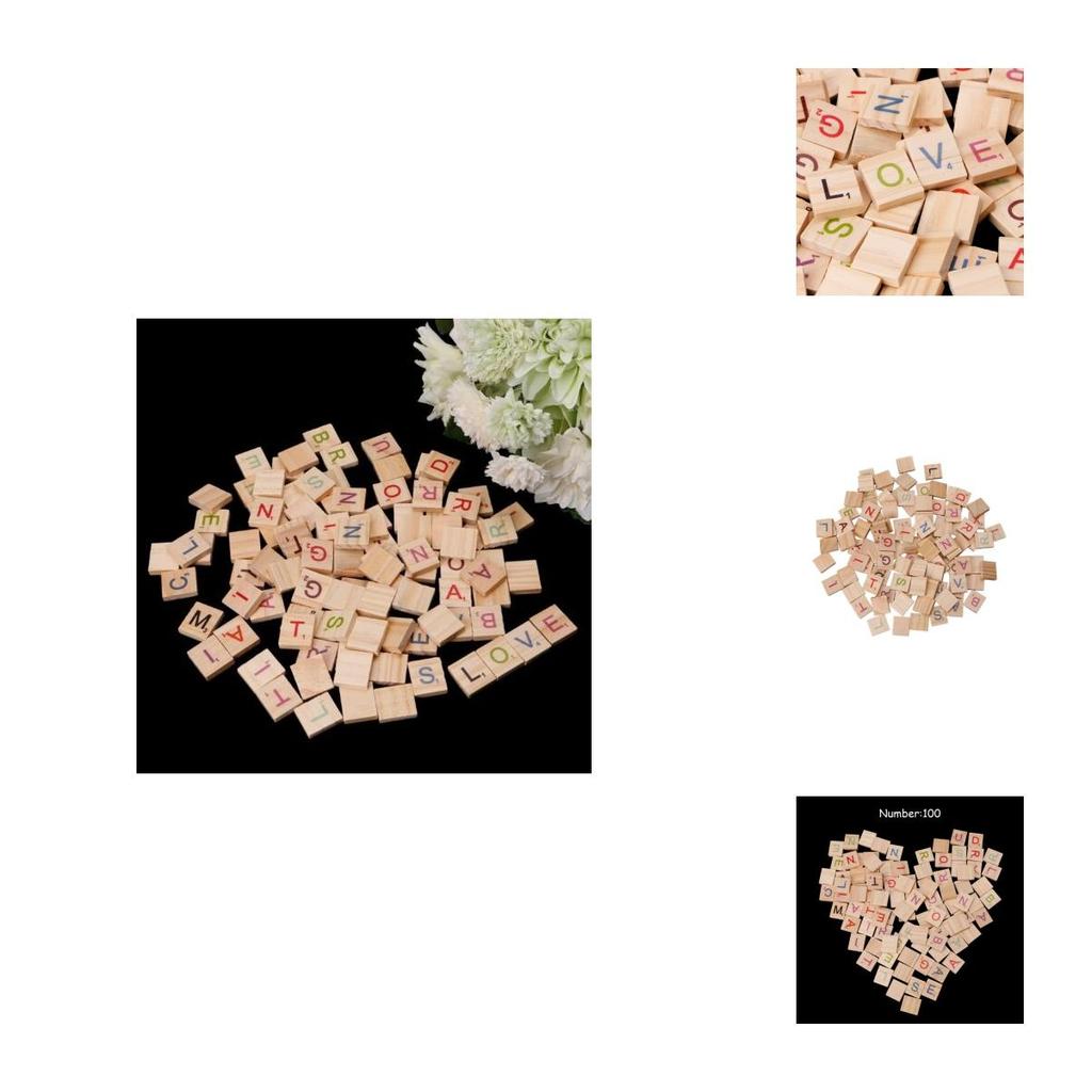 100 Scrabble Carreaux Lettre En Bois Noir Artisanat Alphabet Jeux De Jeu Société