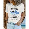 Cartoon Shark & Letter Shirt Short Sleeve Neck Fashion Casual Sport Basic Clothes Harajuku Style Summer Women'S Graphic T-Shirts