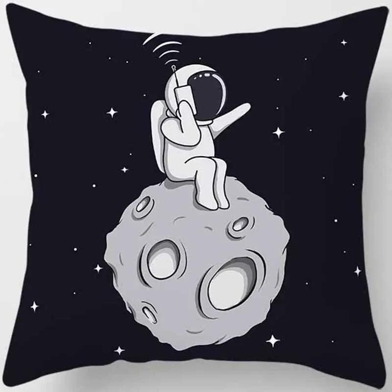 Cartoon Humor Astronaut Print Square Pillowcase Home Decor Car Sofa Cushion Cover