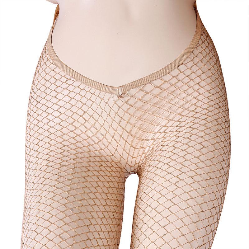 Extra Large Skin Tone V Cut Carnival Glitter Jacquard Opaque Thin Fishnet Seamless Breathable Stockings Women Sexy Sparkly