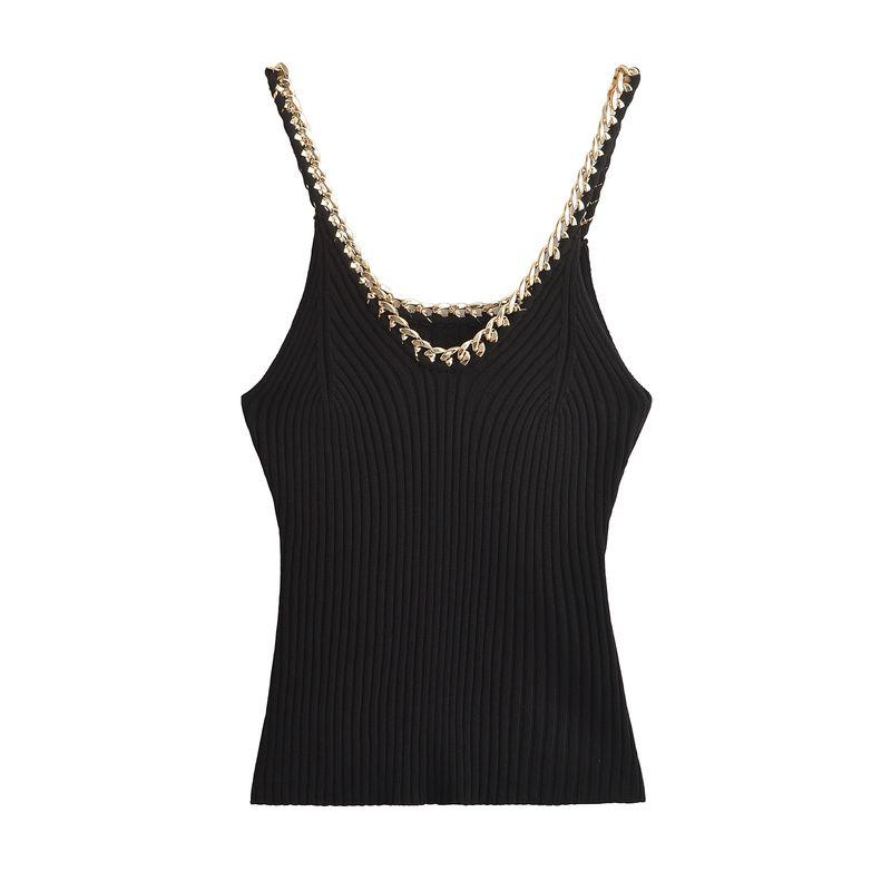 Kaslead New Arrival Women's Clothing Fashion Style Fashion All-Match Casual Metal Knitting Sling Tops 4192017