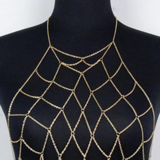 Body Chain Geometric Sexy Hollow Out Crossover Electroplating Dress Up Vacation Gift Women Mesh Bikini Bra Chain Harness Necklace Jewelry Beach Wear