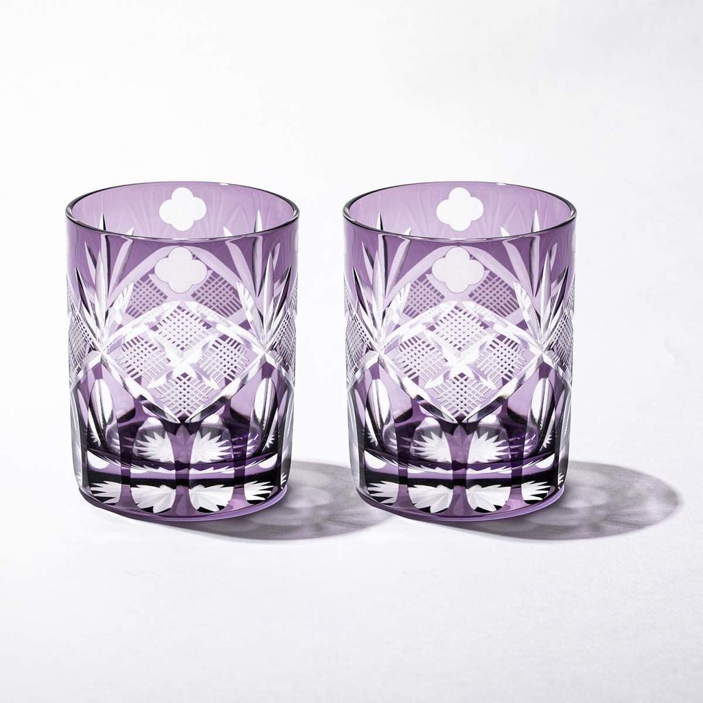 Официальный прямой адрес Kobo Edo Kiriko Yotsuba Genroku Crest, старая стеклянная пара, деревянная коробка, сделано в Японии [продажа Taimuro] (Эдо Пурпурный) TB90615-4Ms