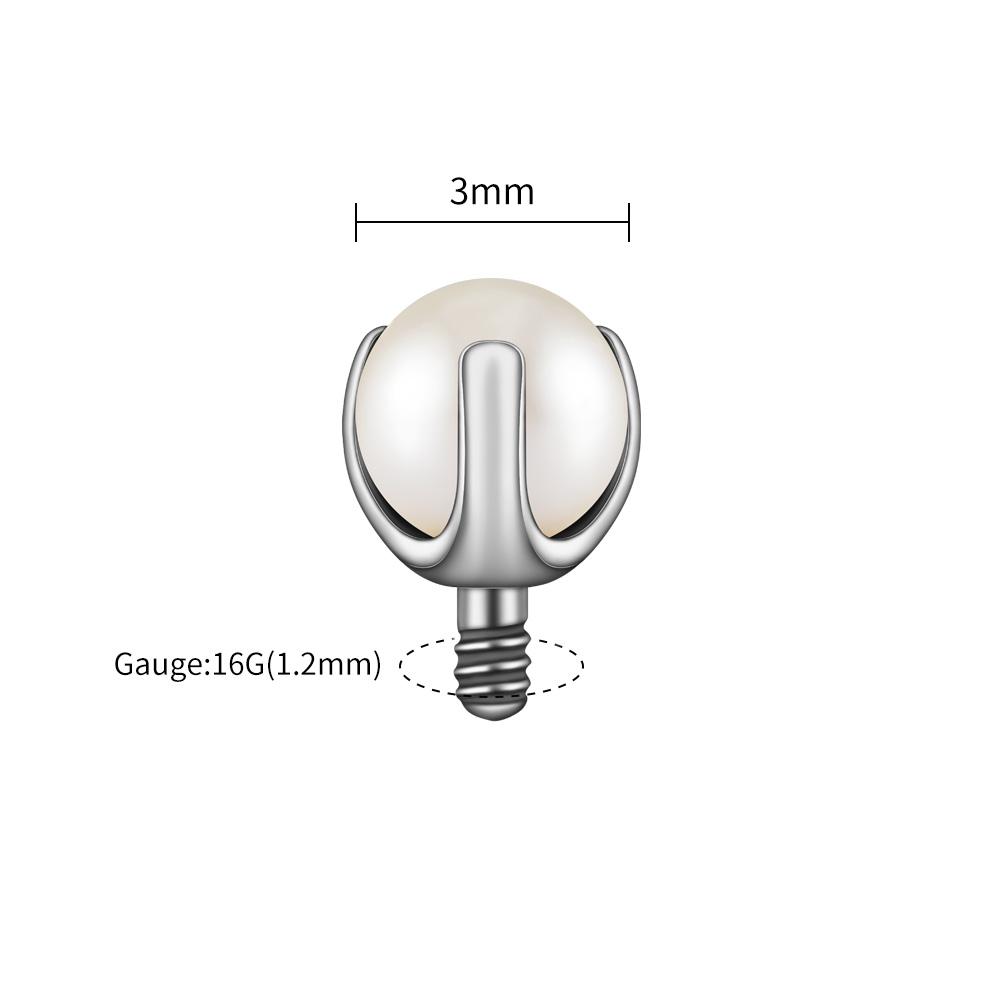 Right Grand ASTM F136 Titanium Internally Threaded White Pearl Top End for 14G 16G Labret Lip Stud Nipple Piercing Body Jewelry