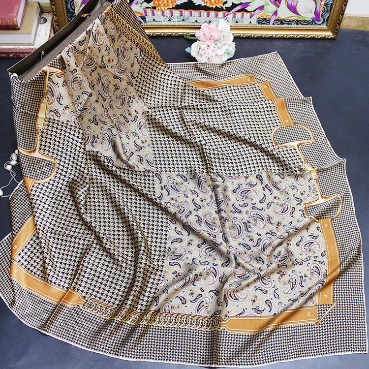 Retro Cashew Flower Silk Scarf Women'S Mulberry Silk 110 Square Scarf Shawl Printed Plain Crepe Satin Scarf