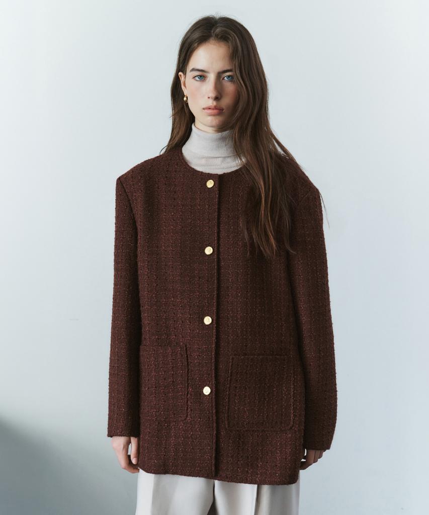 SIYAZU Siot4204 Oversized Atelier Tweed Jacket_Brown