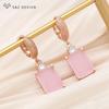 Fashion Pink Rectangle Cubic Zirconia Drop Earrings For Women Wedding Party Jewelry Classic Elegant Rose Gold Color Eardrop