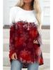 Plus Size Women Spring Christmas Printed Comfy Long Sleeve Round Collar T-shirt Casual Baggy Mid Length Tee Tops