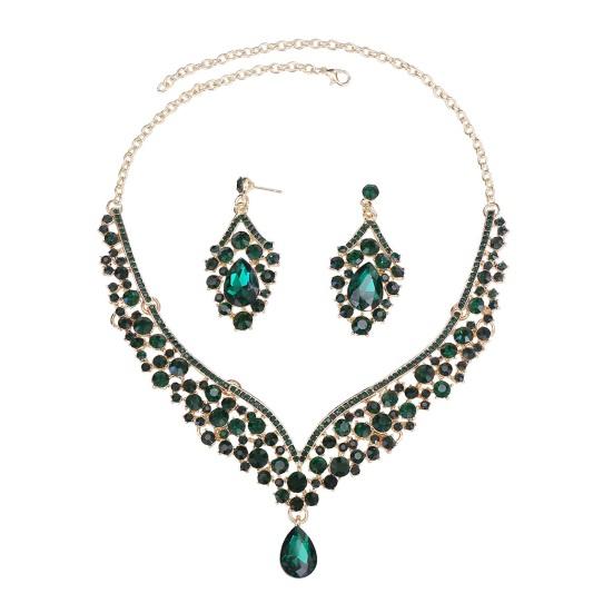 1 Set Necklace Earrings Set Rhinestone Necklace Earrings Prom Wedding Party Bride Symmetric Dangle Earrings Formal Occasions Neck Jewelry Set