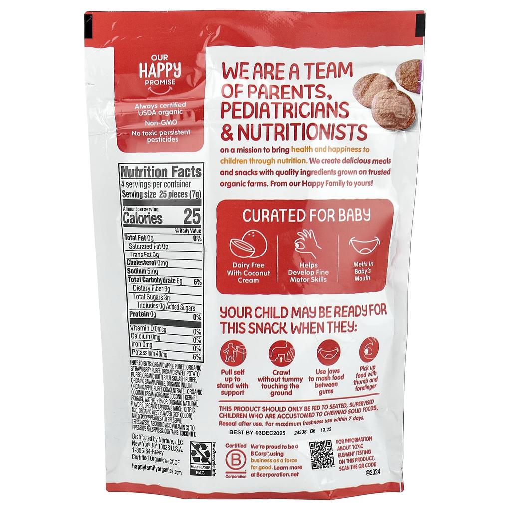 Happy Family Organics Happy Baby, Органический фруктово-овощной кремовый, Ползающий ребенок, Клубника, Баттернат сквош и Банан, 1 унция (28 г)