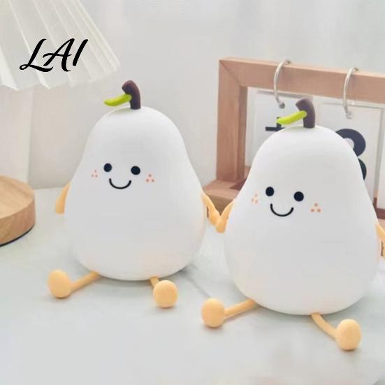Portable LED Light for Bedroom Pear Silicone Night Light Touch Rechargeable Tapping Bedside Lamp USB Charging Cute Warm Atmosphere Nursery