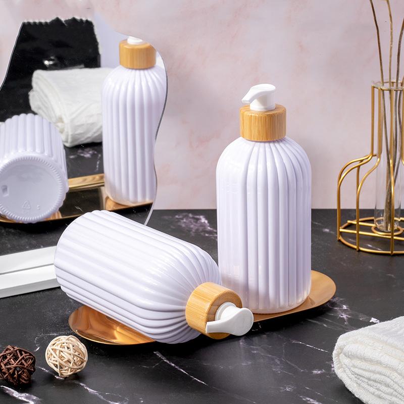 Дозатор для мыла в полоску, 500 мл, с бамбуковым насосом, многоразовый шампунь-кондиционер для рук и посуды, бутылка-дозатор мыла для кухни, ванной комнаты