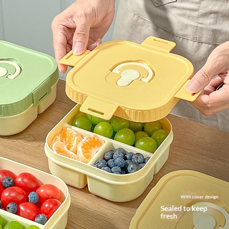 Portable Plastic Lunch Box With Compartment Microwave Safe Fruit Salad Lunch Container Kid Student Leak-Proof Bento Box