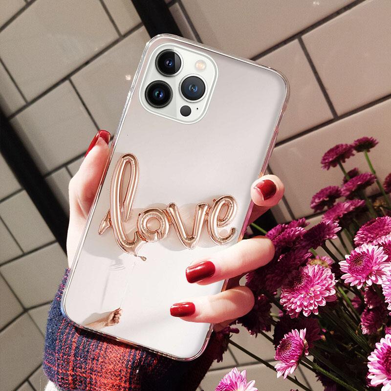 Чехлы для телефонов для iPhone 14 12 11 13 Pro Max, силиконовый чехол на iPhone 13Mini X XS Max XR 8 7 14 Plus, розовое золото с сердечком Love