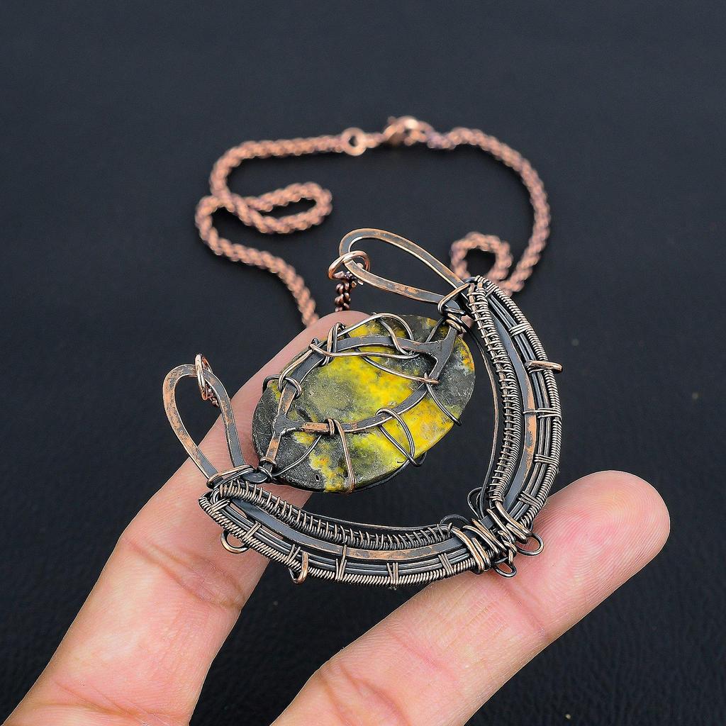 Bumblebee Gemstone Handmade Copper Wire Wrap Natural Jewelry Necklace For Her