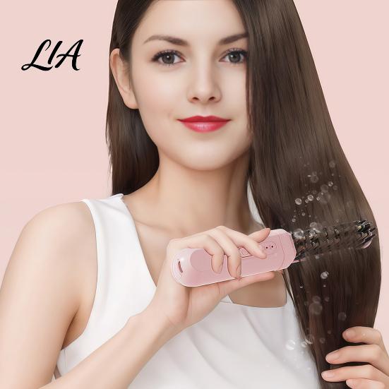 Compact Heat Brush 2-in-1 Portable Hair Straightener Brush, Curling Straightening Comb with Styling Tool 3 Temperature Settings, USB Rechargeable