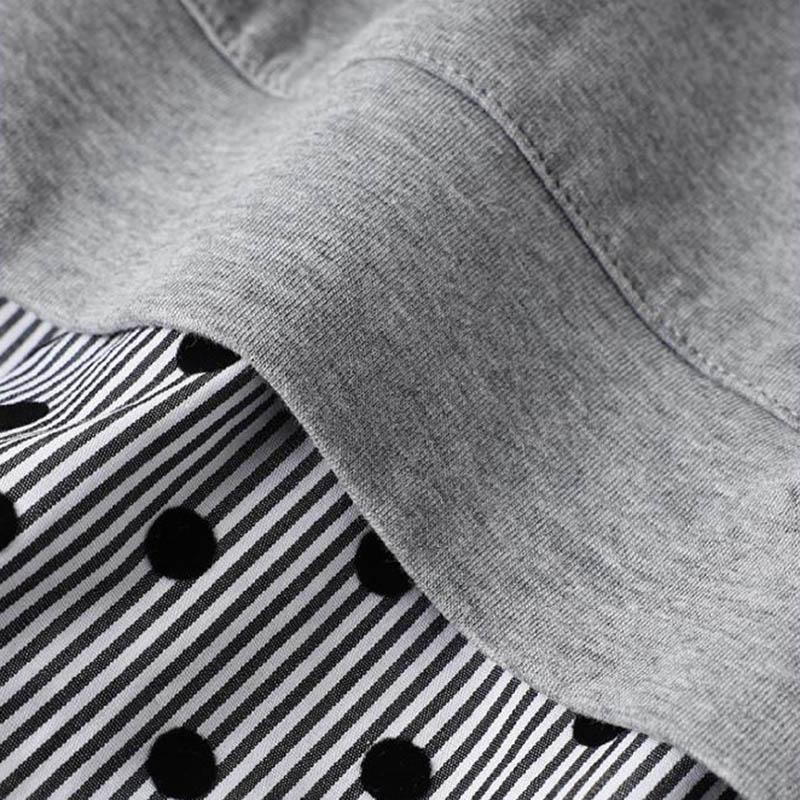 Spring and Autumn Sweatshirt Women Loose Casual Fake Two Piece Long Sleeve T-shirt Bottom Shirt Striped Polka Dot Comfortable Shirt Top