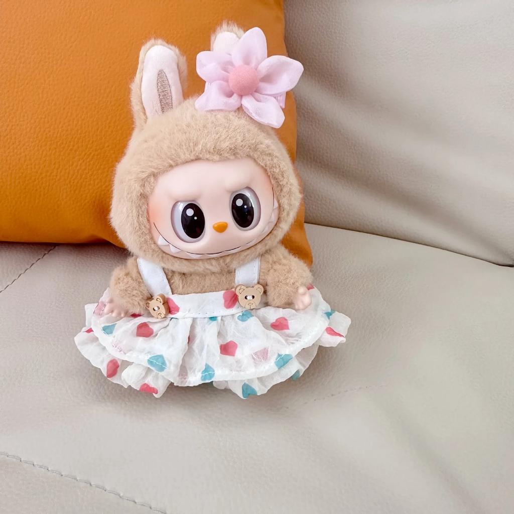 Наряд для куклы Лабубу 17 см с плиссированной юбкой, заколкой для волос в виде цветка и набором шляп-бейсболок, Аксессуары для одежды Лабубу