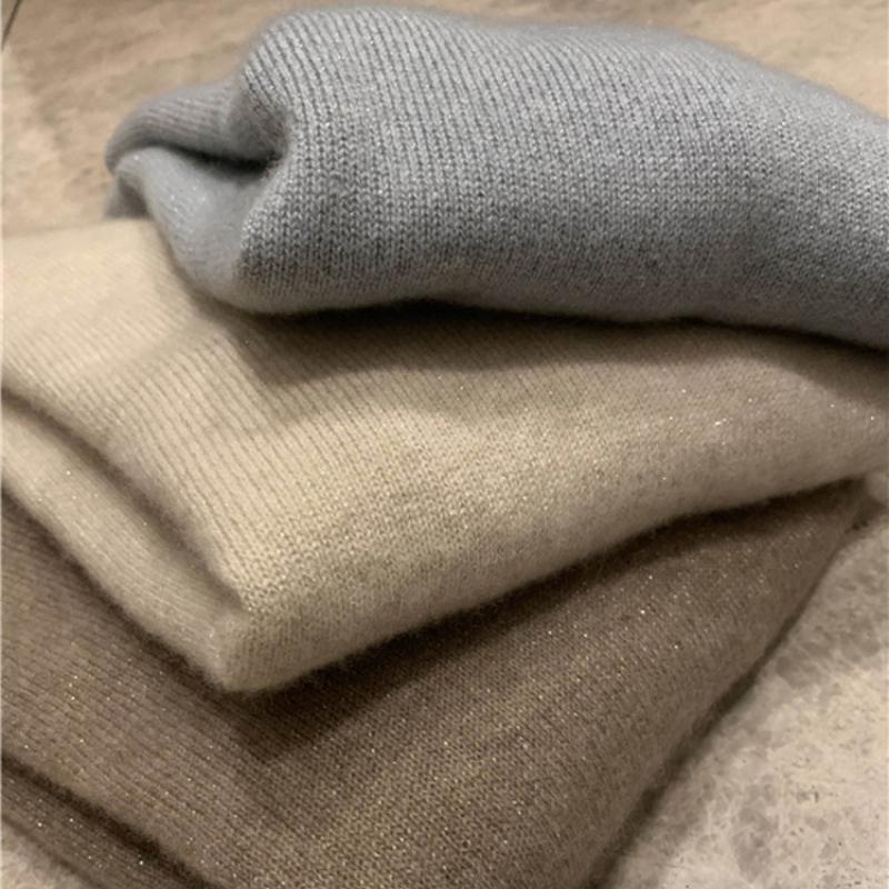 IHUASU High-neck Jumper Women's Autumn and Winter Pullover Short Section of Bright Silk Hundred with Wool Knitted Bottoming Shirt Underwear Tops