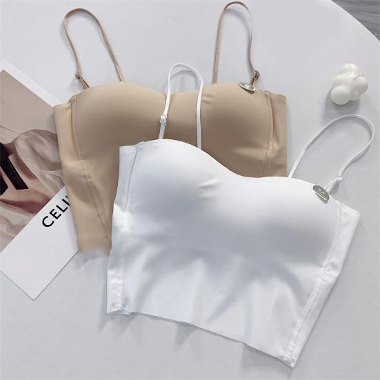 Yousheng Ice Silk Sling Vest with Chest Pad Adjustable Straps Beautiful Back Camisole Top Elastic Fabric Bottoming Tops