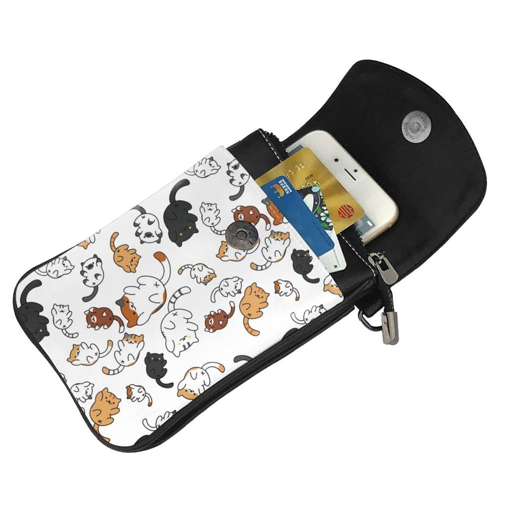 Cute cat pattern smartphone genuine leather shoulder and mini popular crossbody bag [JMI] pouch, bag, thin, ladies' men's pouch, wallet,