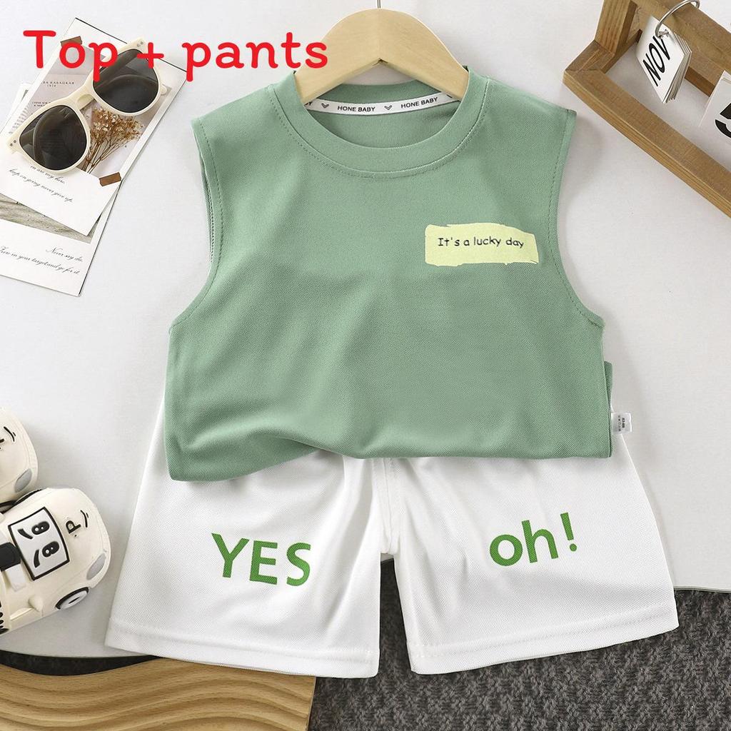 Summer Kids Cotton Vest Set With Letter Pattern For Toddler Boys Summer Wear