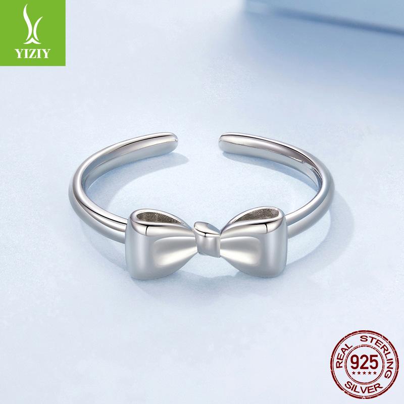 925 Sterling Silver Cross-Border Bow Open Ring Fashionable Sweet Ring Women'S Niche High-End Light Luxury