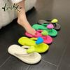 Korean Version Candy Color Heart Shaped Decoration Flip-flops 2024 New Fashion Casual Simple Anti-slip Women's Slippers Summer