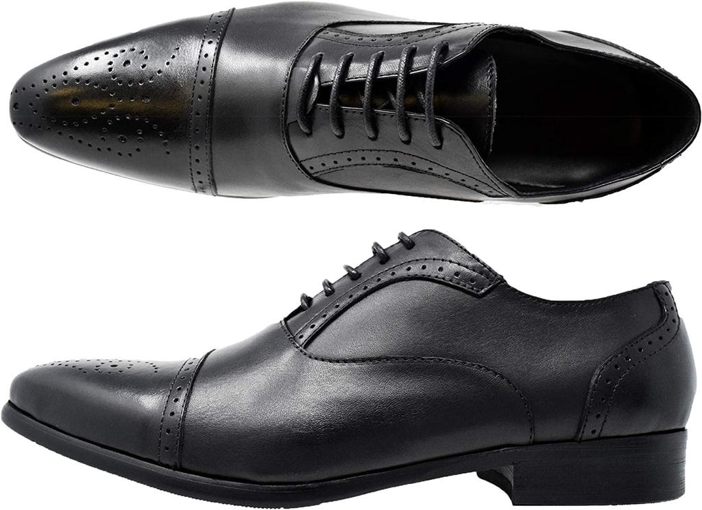 Kobe Liberal Men's Genuine Leather Business Shoes, Straight Tip, Medallion Design, Inner Wingtip, LB808 (Black, 28-point measurement, 0 centimeters)