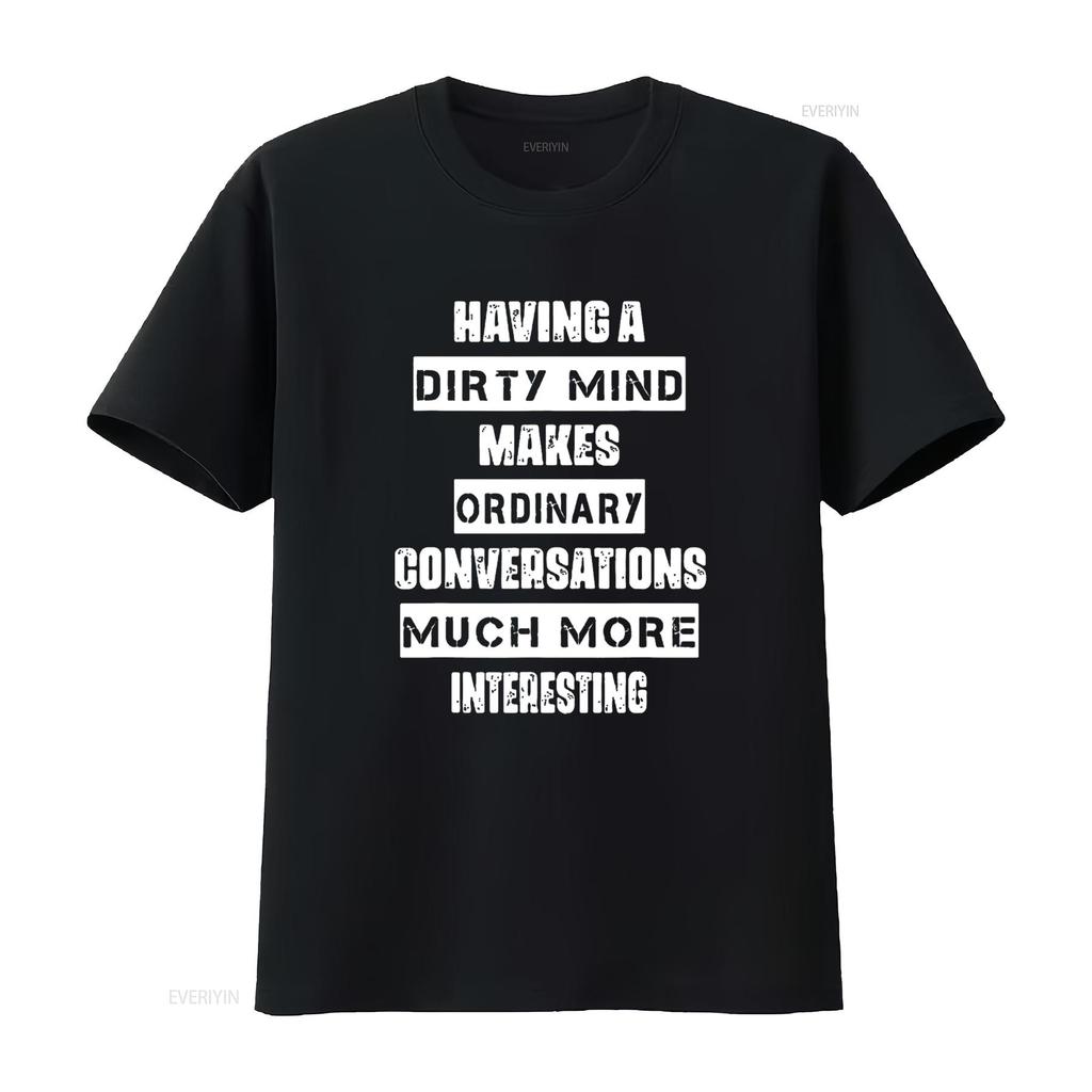 Женская футболка с забавной надписью 'Having A Dirty Mind' Черная Средняя винтажная стирка унисекс Удобная Универсальная