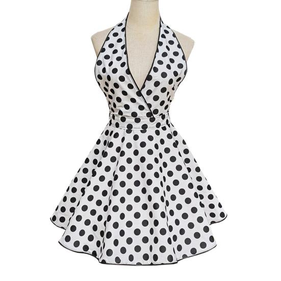 Ретро милый фартук для женщин с V-образным вырезом в горошек сексуальный регулируемый хлопковый кухонный фартук с завязками для домашнего использования на работе