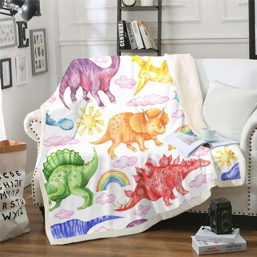 Красочное одеяло с динозаврами, мягкий флисовый плед, декор для детской комнаты, подарок для малыша, дизайн с мультяшными животными, домашний декор