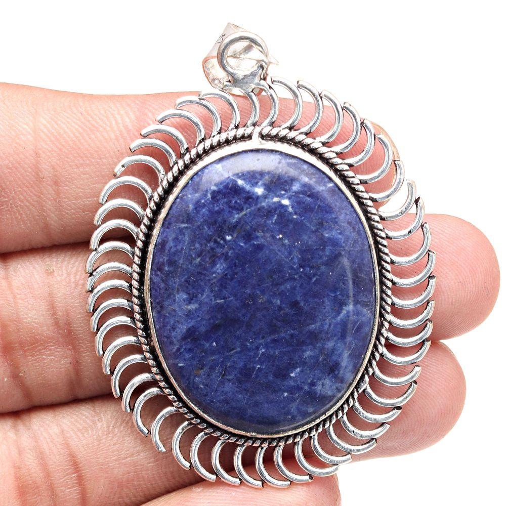 Pendant Sodalite Gemstone Handmade Mother'Day Gift Silver Jewelry 2.5"