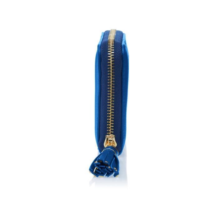 Porte-monnaie - Christian Lacroix - Relief - Cuir de vachette souple - Bleu Electrique - 21x11x3 cm