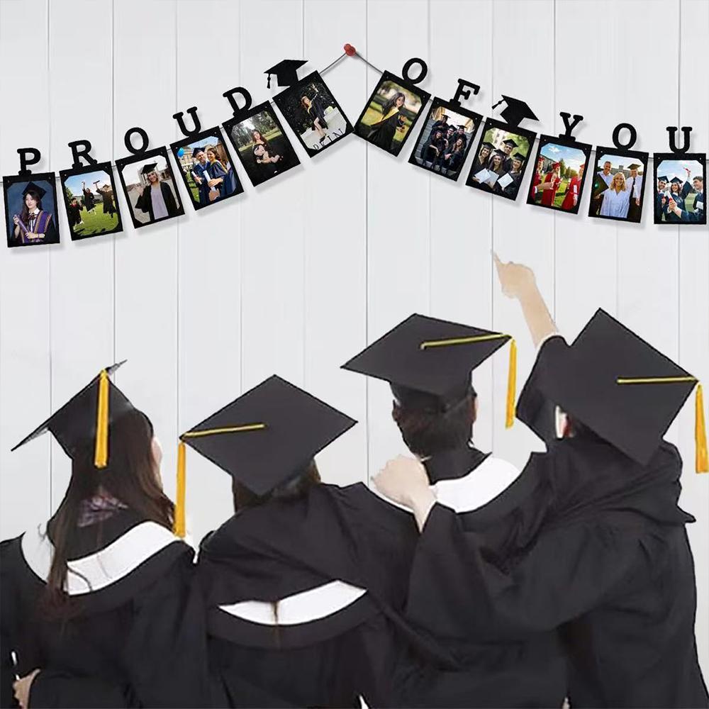 Runtowo 1Set Proud of you Grade Graduation Photo Banner ,Graduation Season Paper Photo Frame Hanging Flag