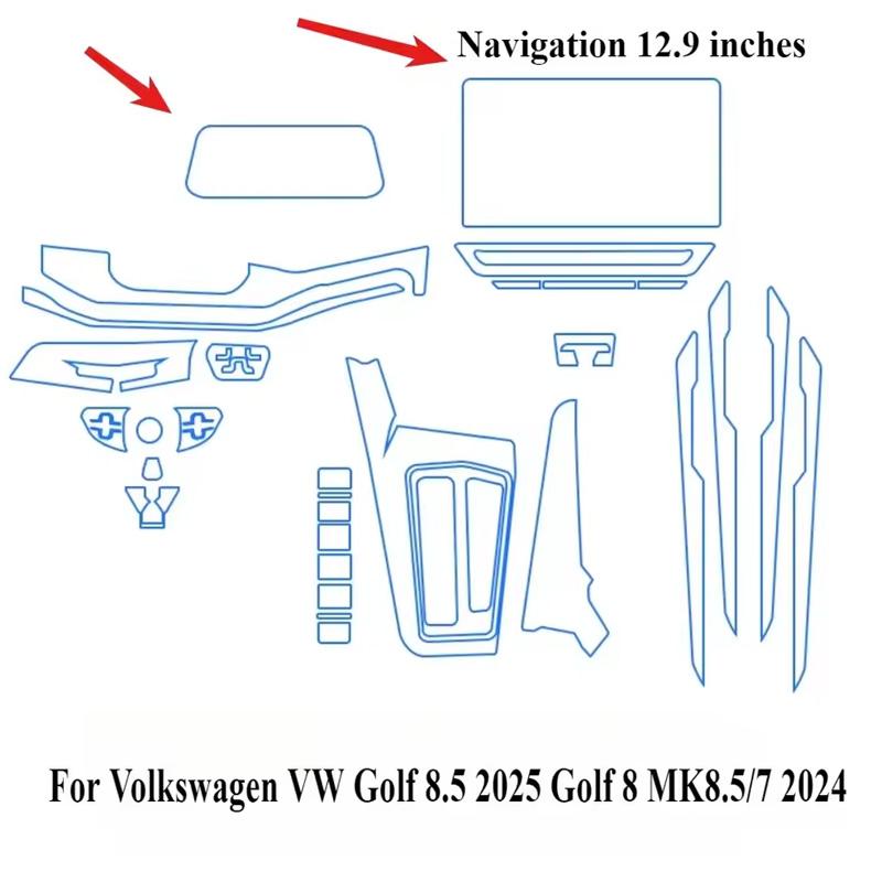 Защитная пленка PPF для Volkswagen VW Golf 8.5 2025 Golf 8 MK8.5/7 2024 Прозрачная TPU пленка для центральной консоли интерьера