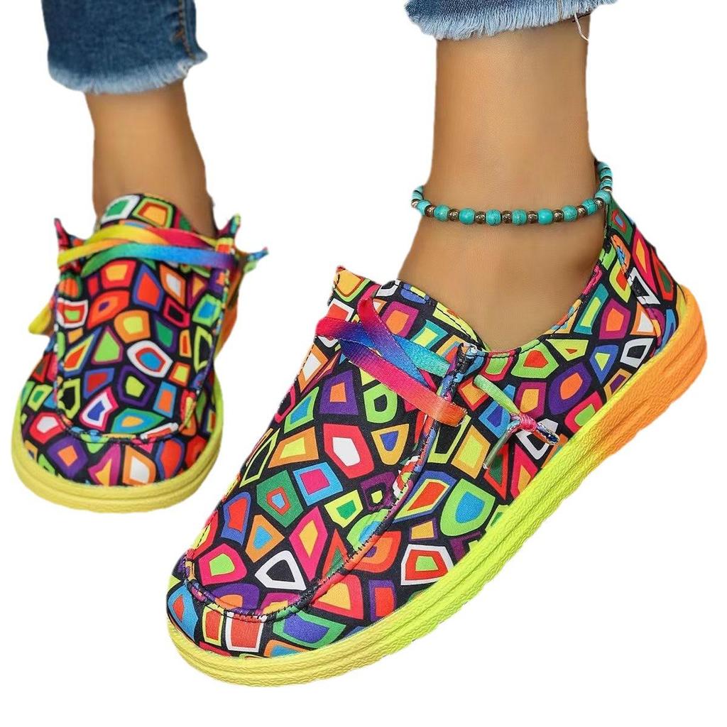 Ethnic Graffiti Lace-Up Low-Top Canvas Shoes for Women