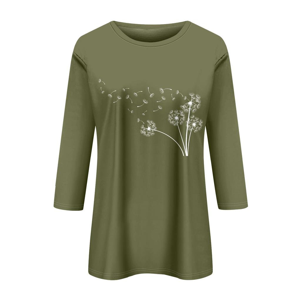 Women's Fashion Casual  Printed Seven Sleeve Round Neck Top