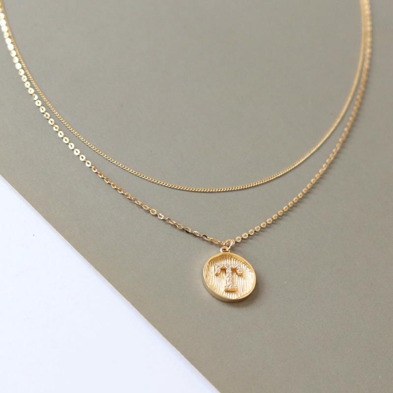 Двухслойная плотная подвеска с круглой пластиной, инкрустированная бриллиантами, Т-образная подвеска, модная и холодная цепочка на ключицу для женщин