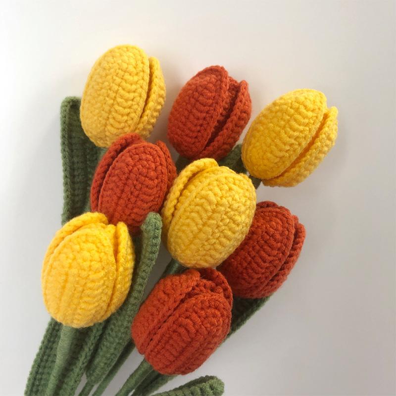 1PC Artificial Tulips Bouquet Home Decor Fake Flower Handmade Hand-Woven Knitted
